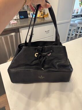 kate spade Black Pebbled Leather Drawstring Shoulder Bag